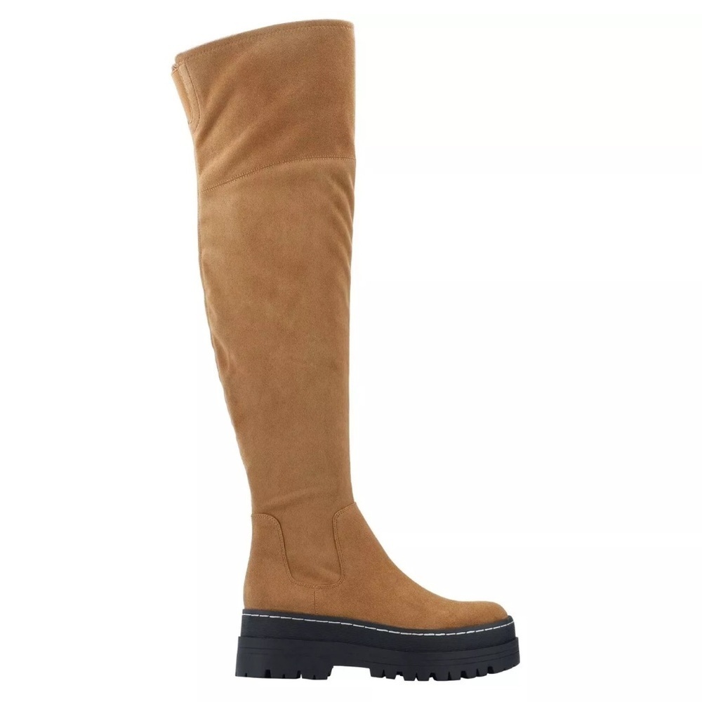 Marc Fisher Beige Lug Sole Comfort Stretch Philly Tan Block Boots 7.5